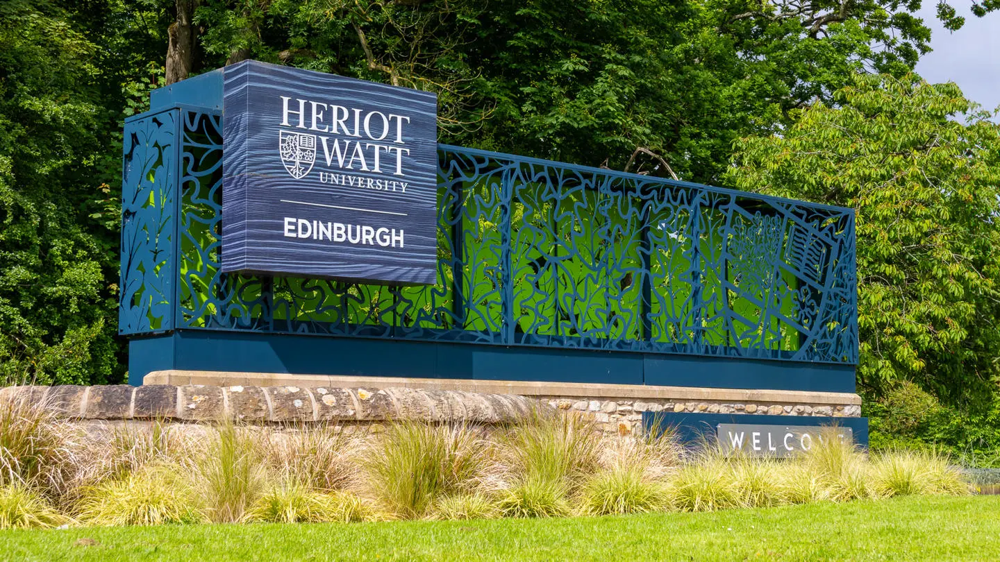Image shows the front entrance to Heriot-Watt's Edinburgh campus.