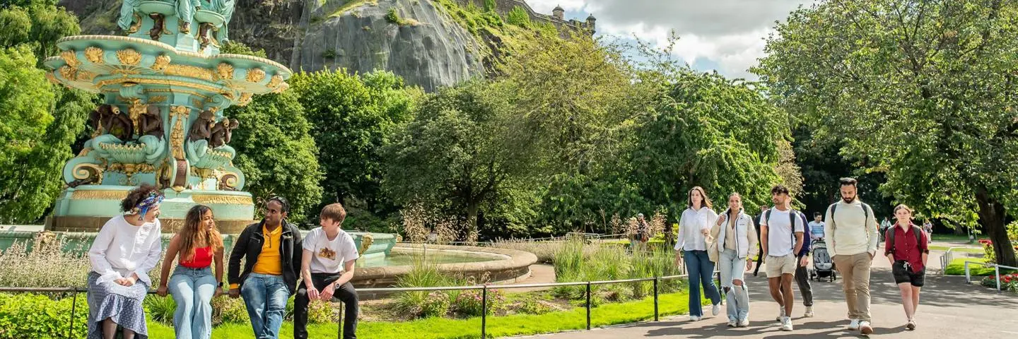 Students walking through Princes Street Gardens in Edinburgh
